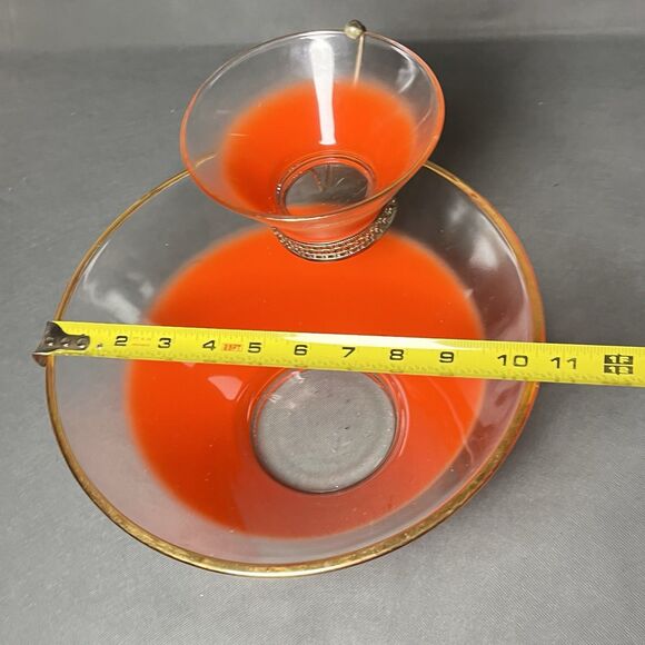 Vintage  Red/Orange Blendo Frosted 1965 Chip & Dip Bowl Set MCM Retro - Picture 9 of 9